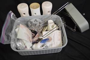 lot 157 image: Assorted Bathroom Lot Fragrance Sprayers, Paper Towel Roll Holder, Etc.