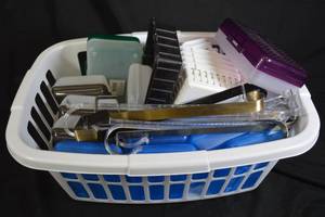 lot 197 image: Basket with Pencil Boxes and Other Storage