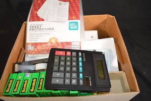 lot 214 image: Assorted Office Supply Calculator, Paper, Scotch Tape