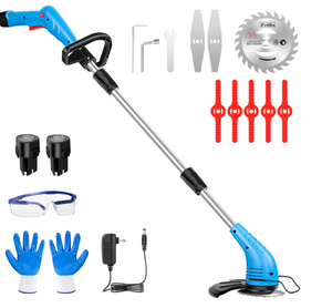 lot 201 image: Mitrldro Cordless Battery Powered Weed Wacker with 3 Types of Blades USED