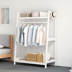lot 312 image: Open Wood Freestanding Clothing Rack with Storage Shelves