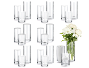 lot 381 image: 24 Pcs Glass Cylinder Hurricane Vase Centerpieces 4x 6