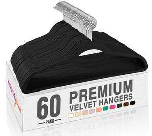 lot 424 image: HOUSE DAY Black Velvet Hangers 60 Pack