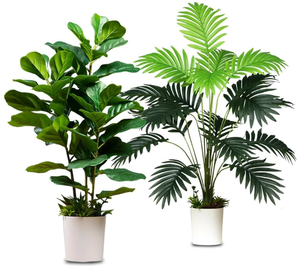 lot 444 image: 2pcs Artificial Plants Fiddle Leaves Faux Tropical Palm Tree
