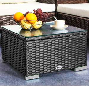 lot 577 image: DIMAR GARDEN Outdoor Coffee Table Wicker Patio Side Table with Glass Top,25.2in Black