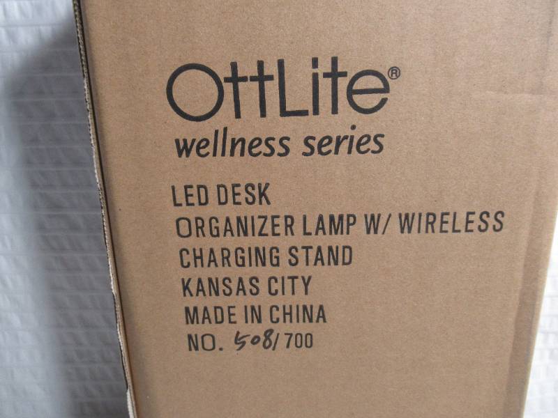 OttLite LED Desk Organizer Lamp with Wireless Charging Stand, White 