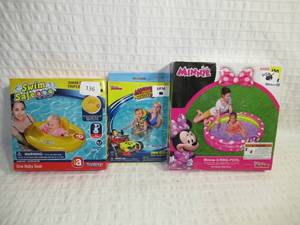 lot 41 image: Set of Disneys Minnie 3 Ring Pool, Mickey Roadster Swim Vest, and Swim Safe Baby Seat
