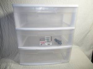 lot 126 image: Sterilite Home 3 Drawer Wide Storage Cart Portable Container wCasters-Damage on Bottom Section-See Pictures
