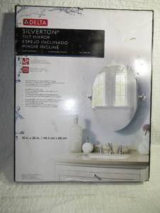 lot 127 image: Delta Silverton 22 in. W x 26 in. H Frameless Oval Wall Bathroom Vanity Mirror with Beveled Edges in Polished Chrome