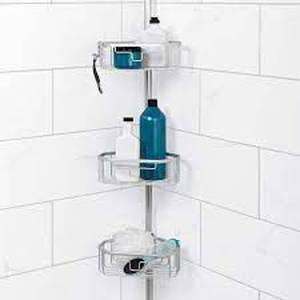 lot 211 image: Zenna Home Tension Pole Corner Rust Resistant Shower Caddy in Satin Chrome