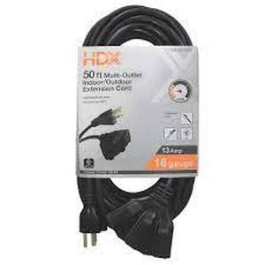 lot 217 image: HDX 50 ft. 163 Light Duty IndoorOutdoor Extension Cord with Multiple Outlet Triple Tap End, Black