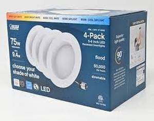 lot 185 image: Feit Electric 5-6 inch Led Recessed Dimmable Downlights Multiple Shades - 4 Pack