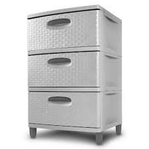 lot 193 image: Sterilite 3 Drawer Medium Weave Storage Tower, Plastic Decorative Dresser Drawers to Organize Clothes and Shoes in Bedroom or Closet, Cement