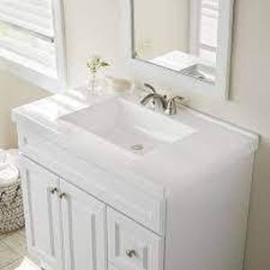 lot 231 image: Glacier Bay 25 in. W x 22 in. D Cultured Marble White Round Single Sink Vanity Top in White