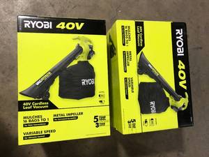 Lot of 2 RYOBI 40V Vac Attack Cordless Leaf VacuumMulcher with 5.0 Ah Battery and Charger Customer Returns See Pictures