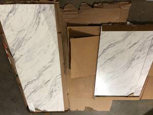 Lot of Assorted 4 ft. L x 25 in. D Engineered Composite Countertop in Calcutta Blanc with Satin Finish  Various Sizes and Conditions Customer Returns See Pictures