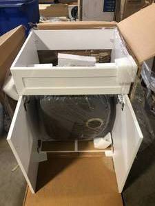 Glacier Bay All-in 1-Stainless Steel 24.1 in. x 21.3 in. Particle Board Drop-In Laundry Sink with Faucet and White Storage Cabinet Customer Returns See Pictures