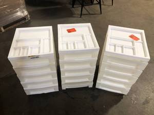 Lot of 3 IRIS 14.25 in. L x 12.05 in. W x 22.25 in. H 5-Drawer Storage Cart with Organizer Top in White and Pearl  Customer Returns See Pictures