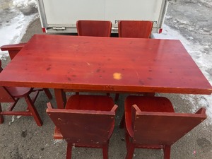 lot 35 image: Solid Wood Dining Table with 5 Chairs