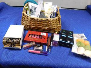 lot 183 image: Basket of new make-up, hair accessories and more