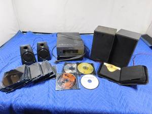 lot 189 image: Sony CD player with Sony speakers and Logitech speakers, CDs and CD cases