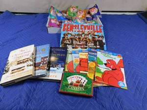 lot 190 image: McDonald Beanie Babies, Kids books, puzzle, and canasta game
