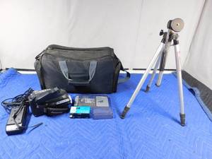 lot 192 image: Vintage Panasonic video camera with tripod and accessories