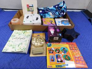 lot 197 image: Shower speaker, sunset projection lamp, calligraphy book, LED colored light bulb and more