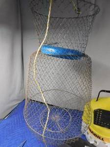 lot 209 image: Tackle, minnow buckey and trap, new thermos and mud flaps