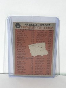 lot 370 image: 1962 Topps 1961 National League E.R.A. Leaders Warren Spahn - Jim OToole - Curt Simmons - Mike McCormick Baseball Card #56