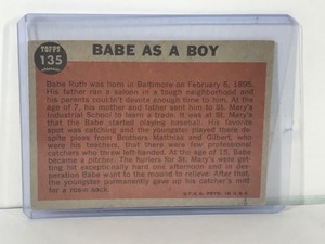 lot 371 image: 1962 Topps Babe Ruth Special - Babe as a Boy Baseball Card #135