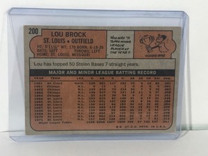 lot 372 image: 1972 Topps Lou Brock Baseball Card #200