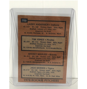 lot 388 image: 1978 Topps #703 Rookie Pitchers w Jack Morris Detroit Tigers Baseball Card