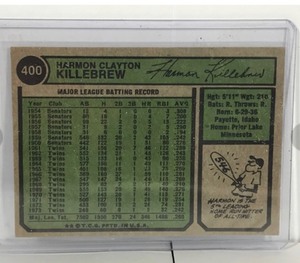 lot 392 image: 1974 Topps Minnesota Twins Harmon Killebrew Baseball Card #400