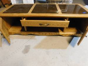 lot 166 image: Solid wood coffee table with drawer and glass inserts