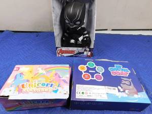 lot 274 image: Marvel Avengers doll, Unicorn play sand, DYI crystal soap kit