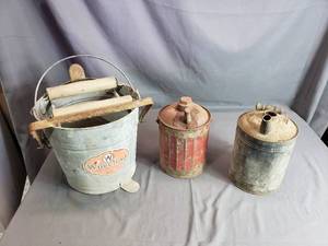 Vintage Gas Cans, Wheeling Mop Bucket Ringer