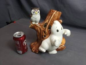 Vintage Heartline Halloween Spooky Tree Ghost and Owl