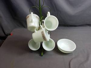 Pyrex Coffee Cups and Cup Holder