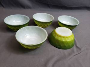 Set of 5 Green Fire King Bowls