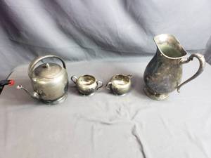 Silver Plate Pitcher Cups and More