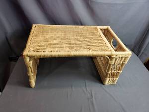 Wicker Serving Tray with Magazine Holder