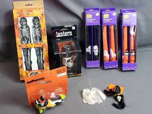 Halloween Skeleton Candles, Lantern, Earrings - All unopened