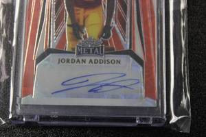 lot 66 image: 2023 Leaf Metal Jordan Addison #BA-JA1 Rookie Card 12  Only 2 Exist