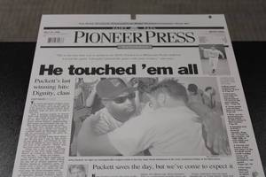lot 76 image: Pioneer Press July 13 1996 Kirby Puckett He Touched Em All Full Size Metal Printing Plate