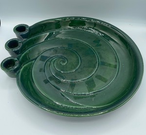 lot 95 image: Vintage Midcentury Hager Art Pottery triple candle dishplate