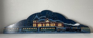 lot 89 image: Painted Train Depot winter scene on wood