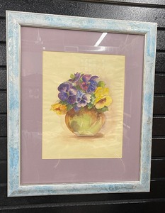 lot 71 image: Pansies in Green Vase by Nancy Martin.