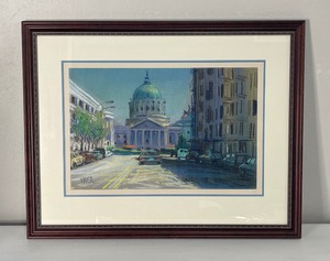 lot 52 image: Painting by Donald Maier City Hall Cityscape Pastel