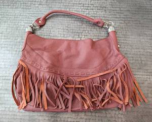 lot 157 image: B. Makowsky Pink Leather Fringe Handbag